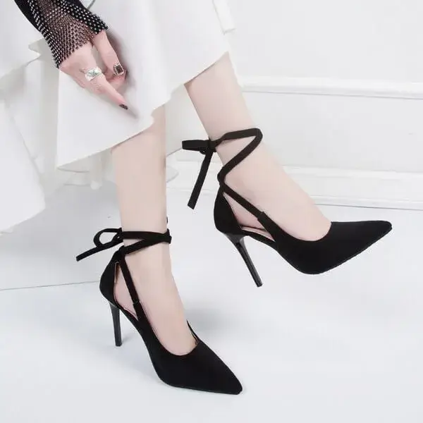 Jushicloth Women Fashion Solid Color Plus Size Strap Pointed Toe Suede High Heel Sandals Pumps